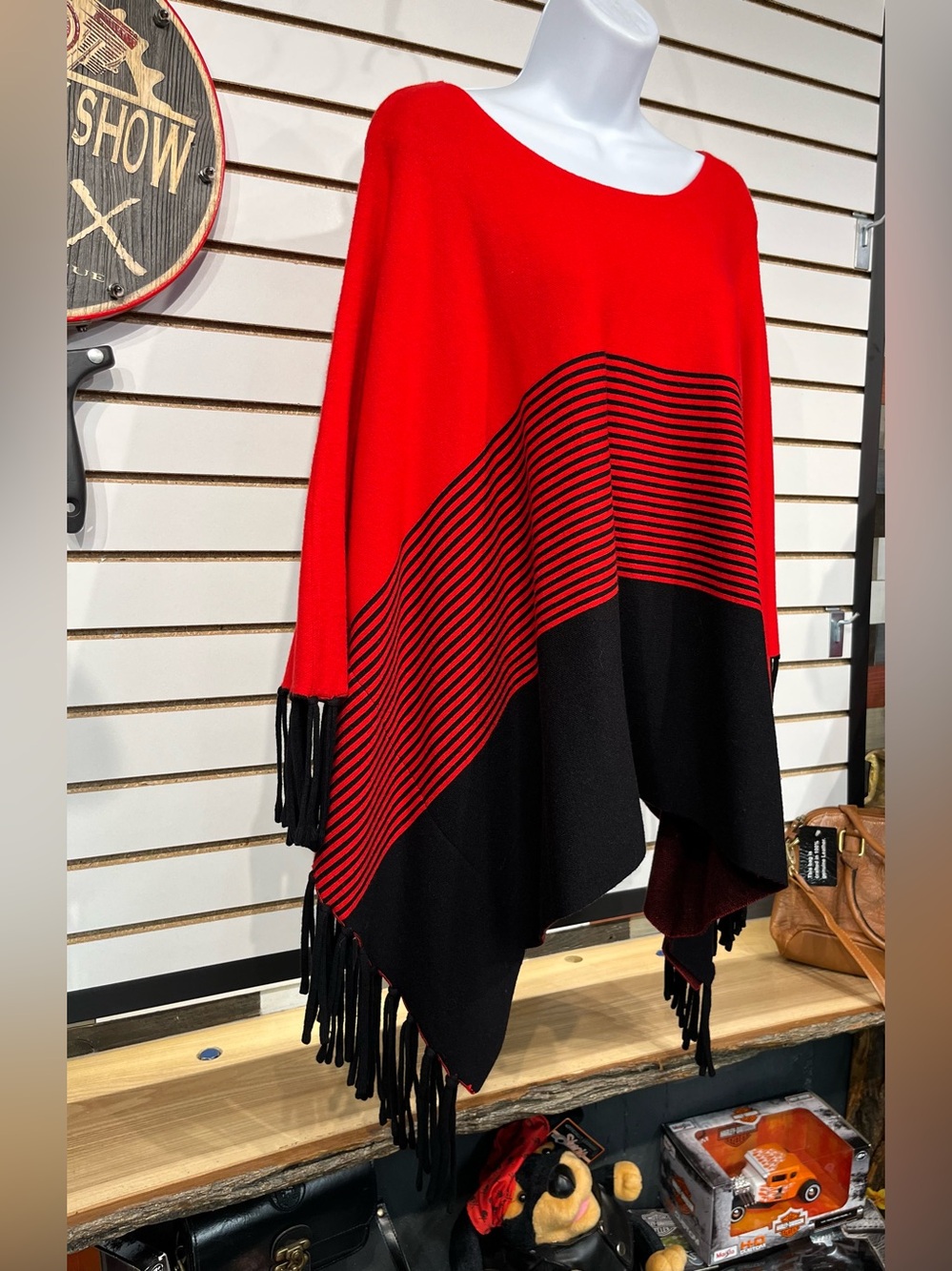 (Buy Now) Multiples Scoop Neck Fringe Edge Poncho Sweater - Picture 3 of 8